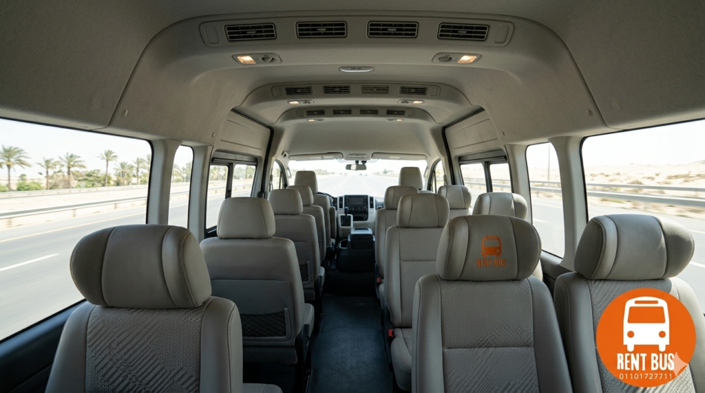 Luxury interior of Toyota Hiace 14 seater with air conditioning - فرش داخلي فاخر وتكييف مركزي لميكروباص تويوتا هاي اس 14 راكب