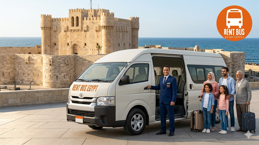 Rent Bus Egypt service at Citadel of Qaitbay Alexandria - خدمة رينت باص إيجيبت أمام قلعة قايتباي في رحلات اليوم الواحد الإسكندرية