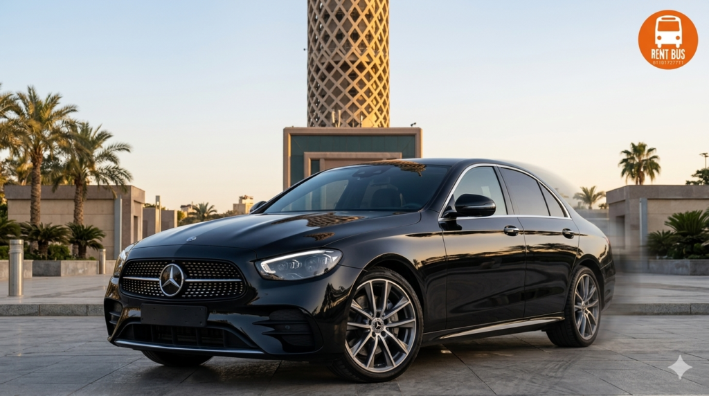 "Professional Mercedes E200 luxury sedan rental service in Egypt for business and executive travel."