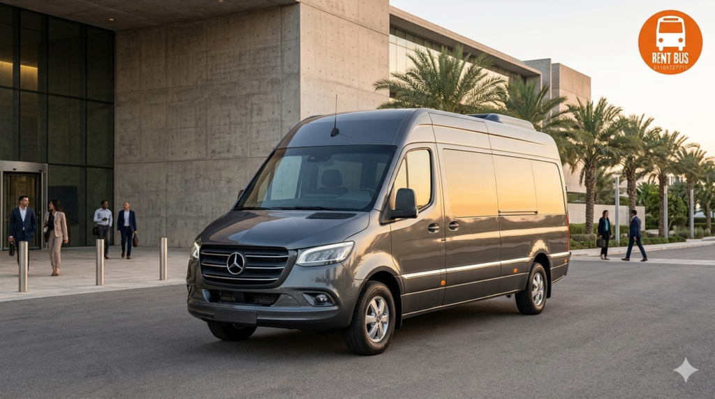 Spacious Mercedes Sprinter minibus available for luxury group transportation in Cairo, Egypt.