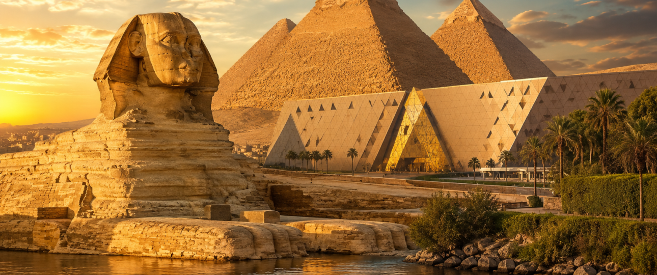Egypt Travel Guide 2026 featuring the Pyramids of Giza, the Grand Egyptian Museum, and luxury tourism in Egypt