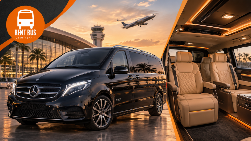 Private Airport Chauffeur Egypt with a luxury Mercedes V300 for executive group transportation.
